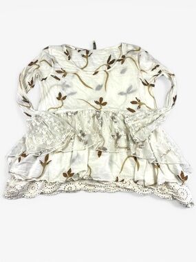 Marilu Boho Peasant Blouse Embroidered Lace Trim Floral Top S/M Shabby Chic FLAW